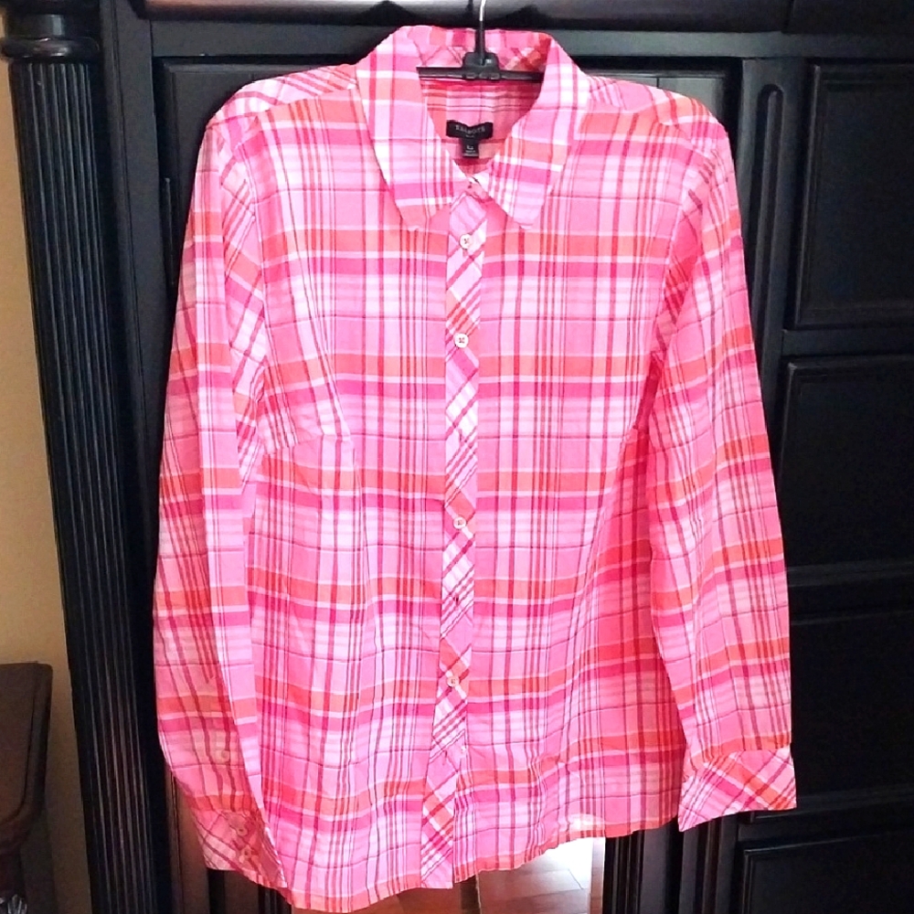 NWT Talbots Large Petite Pink And Oraange Plaid Shirt